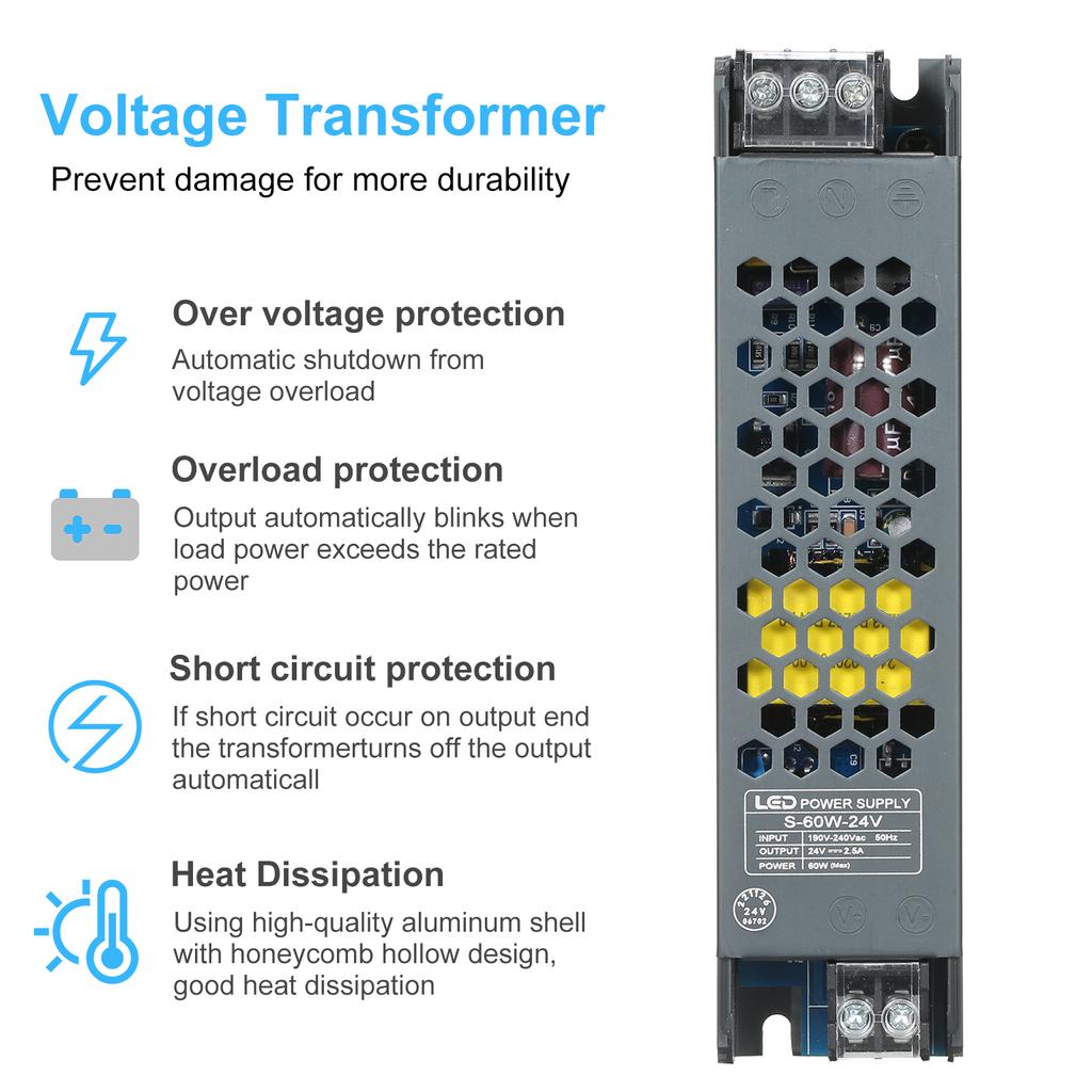 Neoglint ультратонкий адаптер питания-трансформатор для светодиодных лент AC190V-240V до DC 24V 2.5A