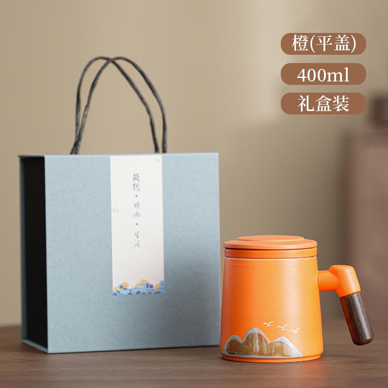 Company business coarse pottery Qingshan flying bird teacup set ceramic office cup annual meeting gift practical souvenir