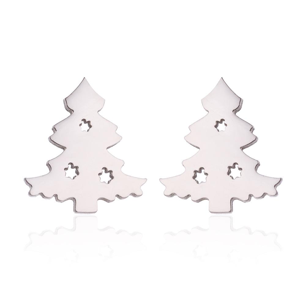 Простые серьги-гвоздики в виде рождественской елки из нержавеющей стали