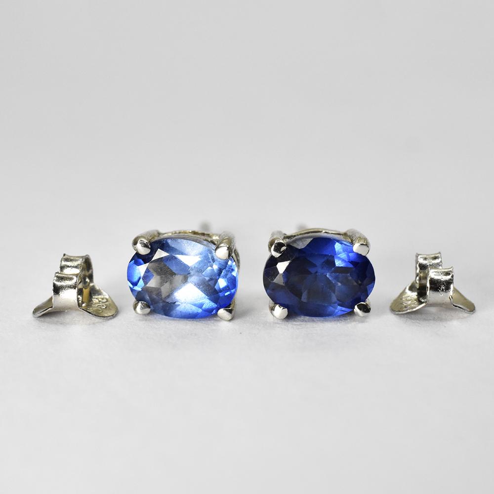8.75 Ct Natural Blue Sapphire 6x5mm Certified 925 Sterling Silver Earrings Pair