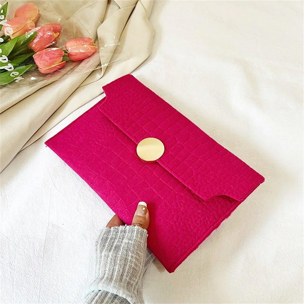 Casual Ladies Clutch Bag New Minimalism Handheld Envelope Bags Felt Indentation Handbag Solid Color Business Women's Bag