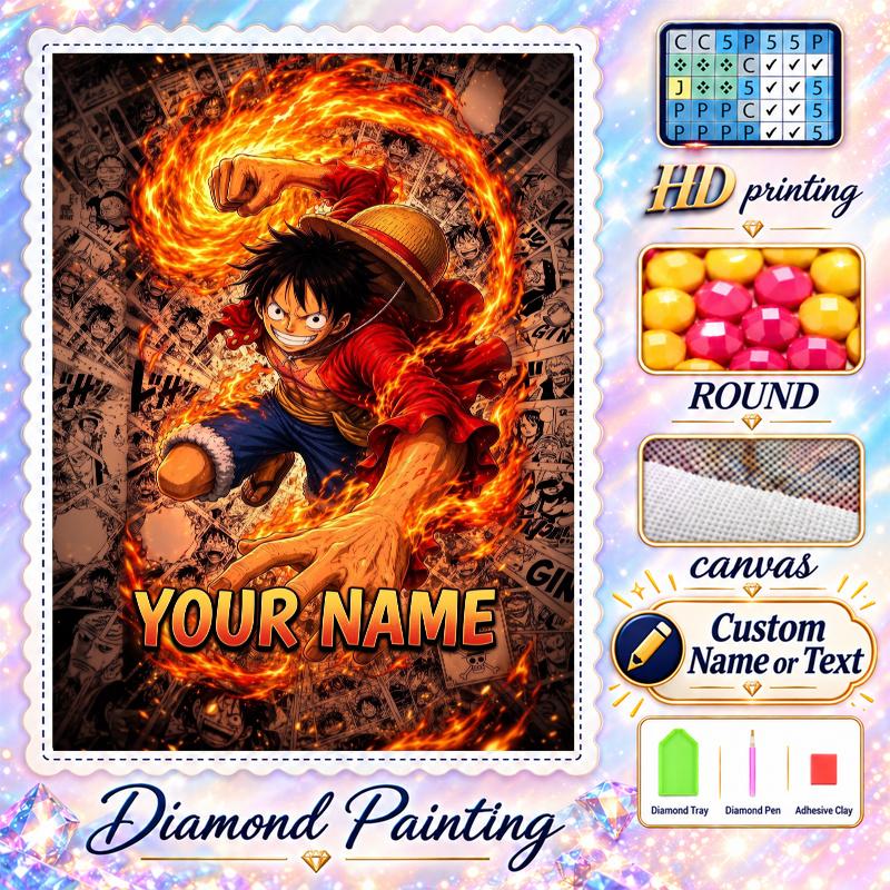 One Piece 5D DIY Diamond Painting Custom Name Text, Full Drill Rhinestone Mosaic Art Home Gift