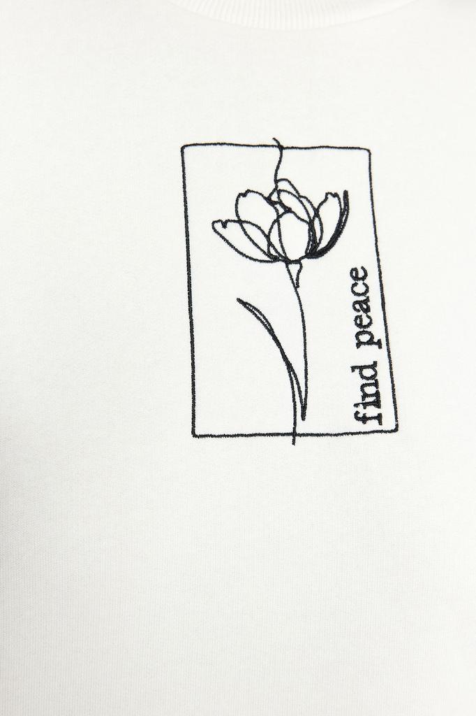 Женская модная стильная толстовка цвета экрю с цветочной вышивкой, обычная толстая внутренняя флисовая вязаная толстовка с круглым вырезом