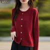 Women Autumn Round Neck Long Sleeve Solid Color Cardigans