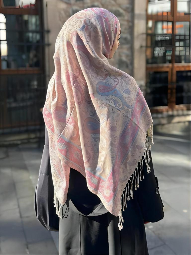Paisley Embroidery Cotton Hijab Scarf For Woman Muslim Hijabs Pashmina Tassels Shawls Fashion Long Wraps Foulard Islam Turban