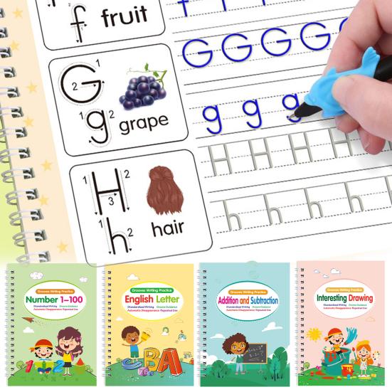 4 шт. Тетрадь для упражнений по письму, Практическая тетрадь, Набор рабочих тетрадей для отработки почерка с буквами, цифрами, английский язык, Прописи с углублениями, Рабочая тетрадь для учебной деятельности