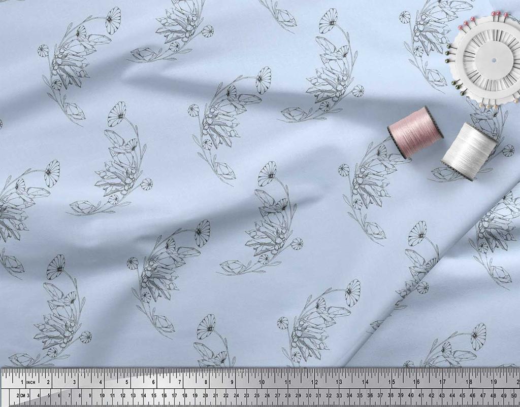 Soimoi Синяя полиэфирная креповая ткань с художественным принтом в виде листьев и цветочного принта, 42 дюйма по метрам