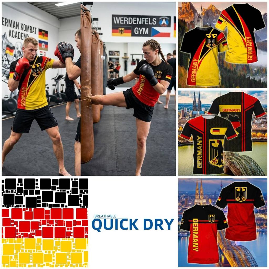 Vintage Retro T Shirt Deutschland Germany Eagle 3D Print Muay Thai MMA Kick Boxing National Flag Unisex Men Women Short Sleeve Quick Dry Streetwear