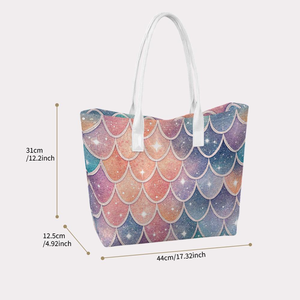 Gradient Mermaid Scales Tote Bag Portable Casual Shoulder Bag for Daily Shopping Outdoor Commute