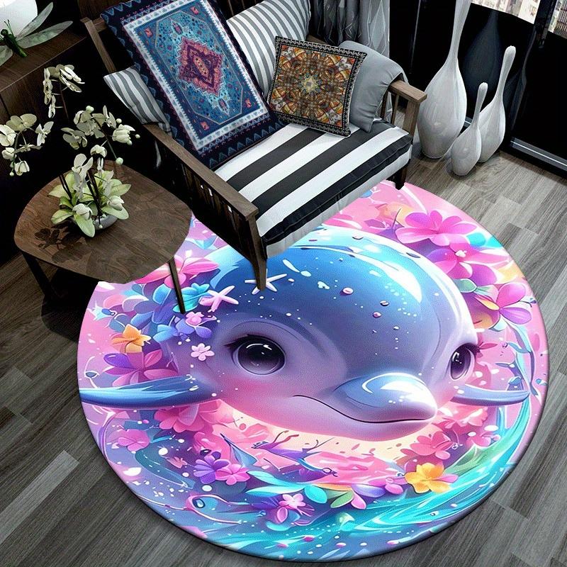 1pc Soft, Absorbent & Non Slip Cute dolphin Round Rug Soft Circle Rug for Living Room & Bedroom Decor, Chair Mats, and Unforgettable Home Gi