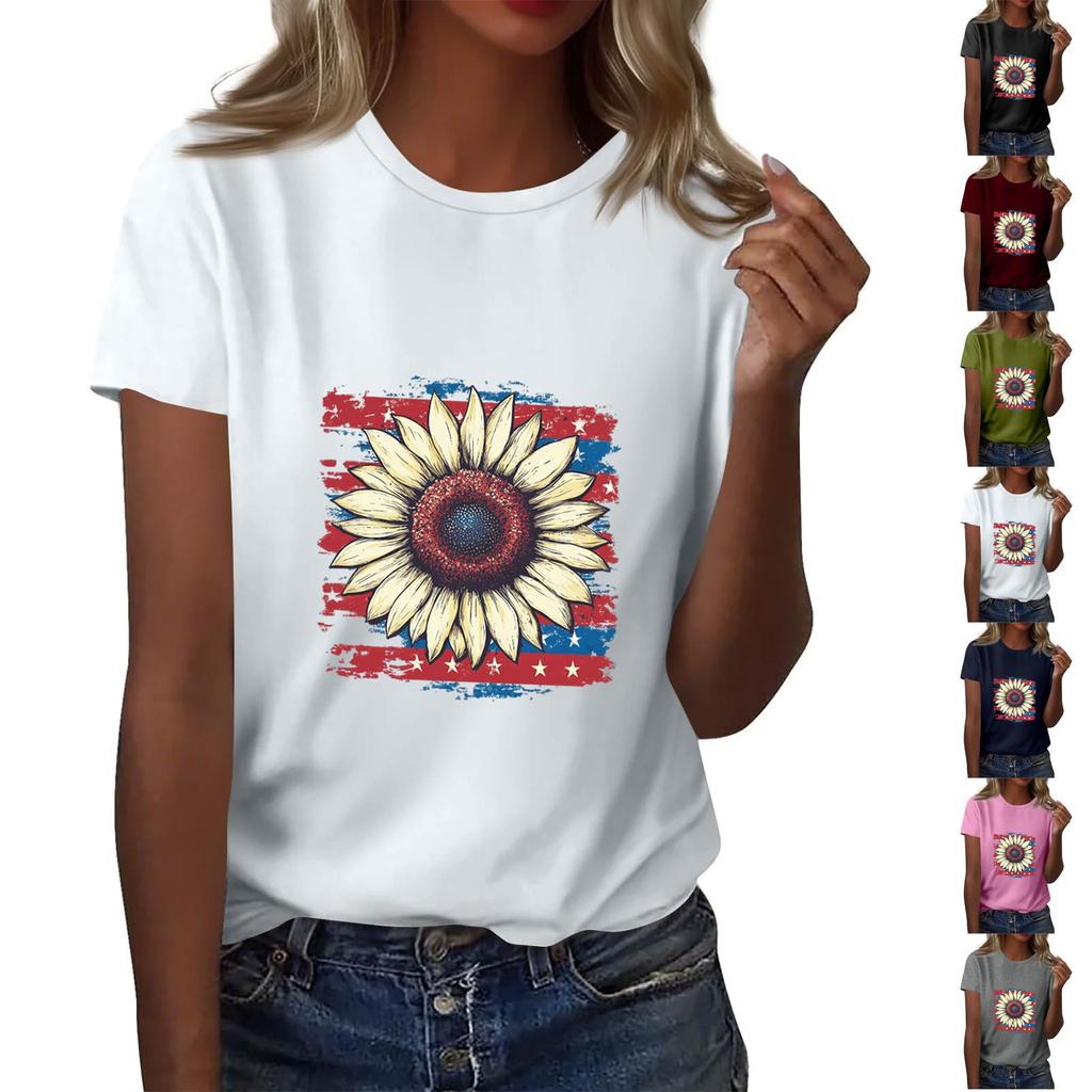 Women's Round Neck Printed Short-sleeved T-shirt Top