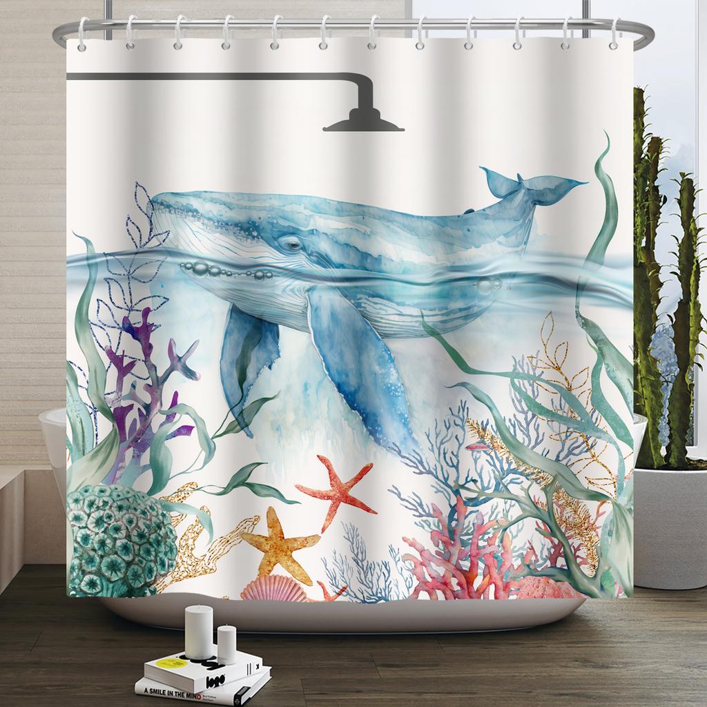Подводный Мир Океан Занавеска для Душа для Ванной Комнаты Животные Морского Дна Морская Черепаха Дельфин Рыбы Водонепроницаемая Занавеска для Ванной Комнаты с Крючками