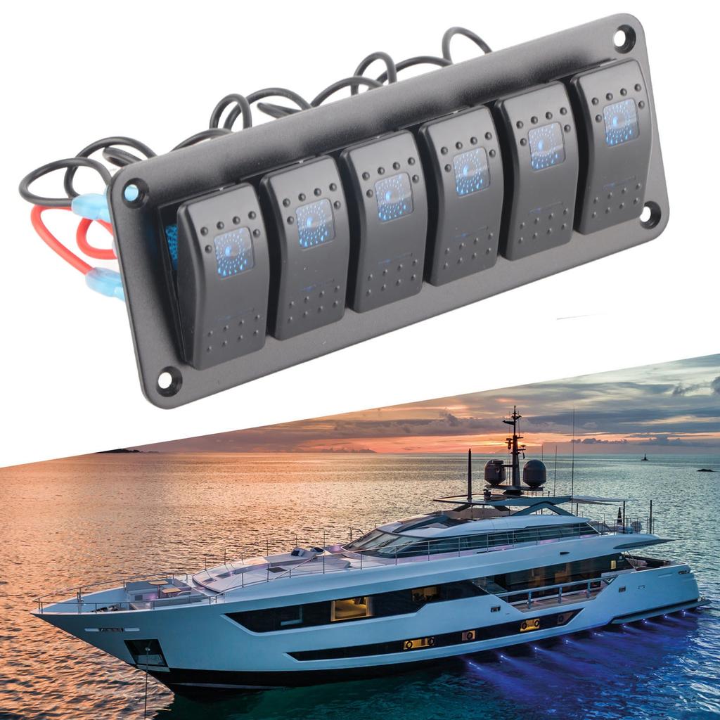 6 Gang Rocker Panel LED Backlit On Off Waterproof Circuit for Car RV Bus Marine Boat ATV UTV