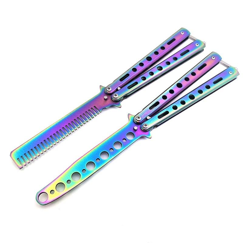1pc Foldable Comb Stainless Steel Practice Training Butterfly Knife Comb Beard & Moustache Brushes Hairdressing Styling Tool