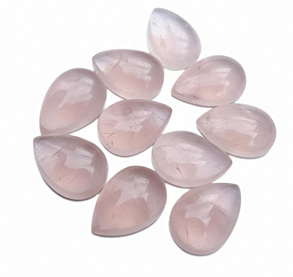 Натуральные кабошоны из розового кварца - Полированные кабошоны грушевидной формы - Лот - Нестандартные размеры