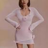 Womens Knit Mini Dress Long Flare Sleeve 3D Flower Ruffle Winter Party Outfit