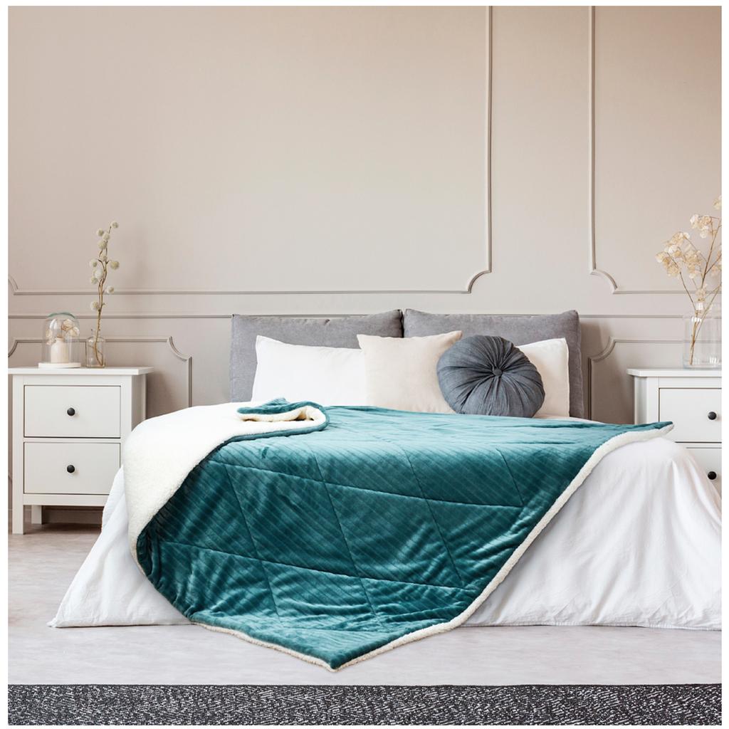 Les Trésors De Lily [A3520] - Фланелевое покрывало из шерпы "Скарлетт" бирюзово-белый - 240x220 см