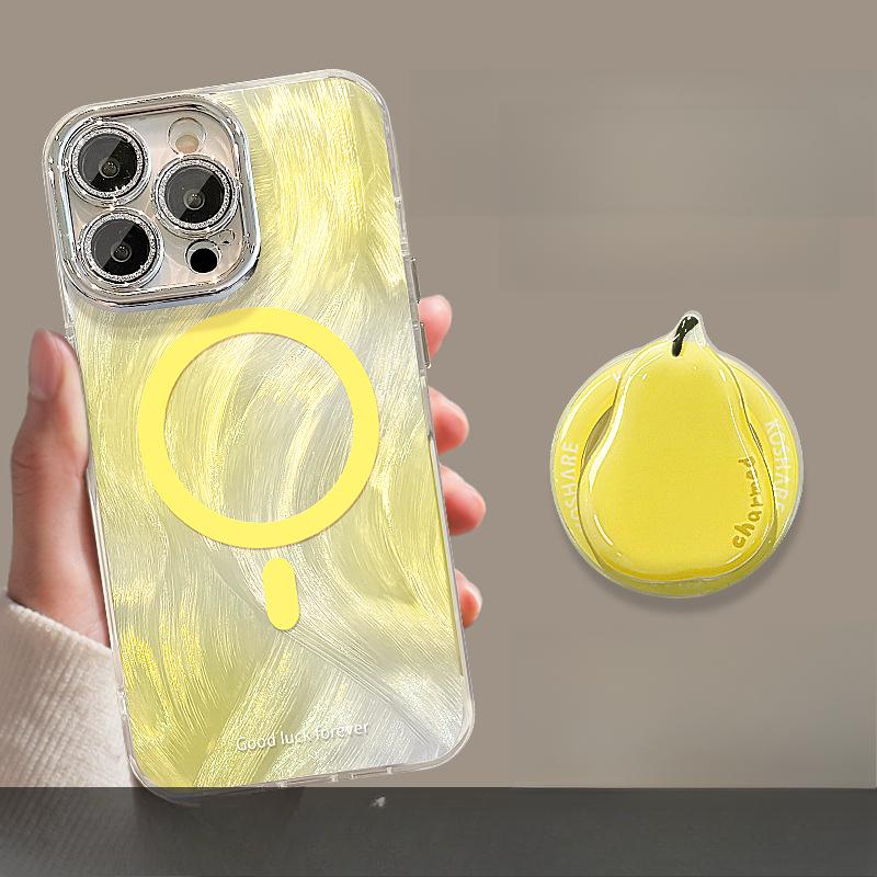 Чехол для мобильного телефона Smudge Pear Bracket, подходит для Apple 16, магнитный, из пряжи, 13 тонких отверстий, противоударный, 15 нишевый, 14 защитный чехол