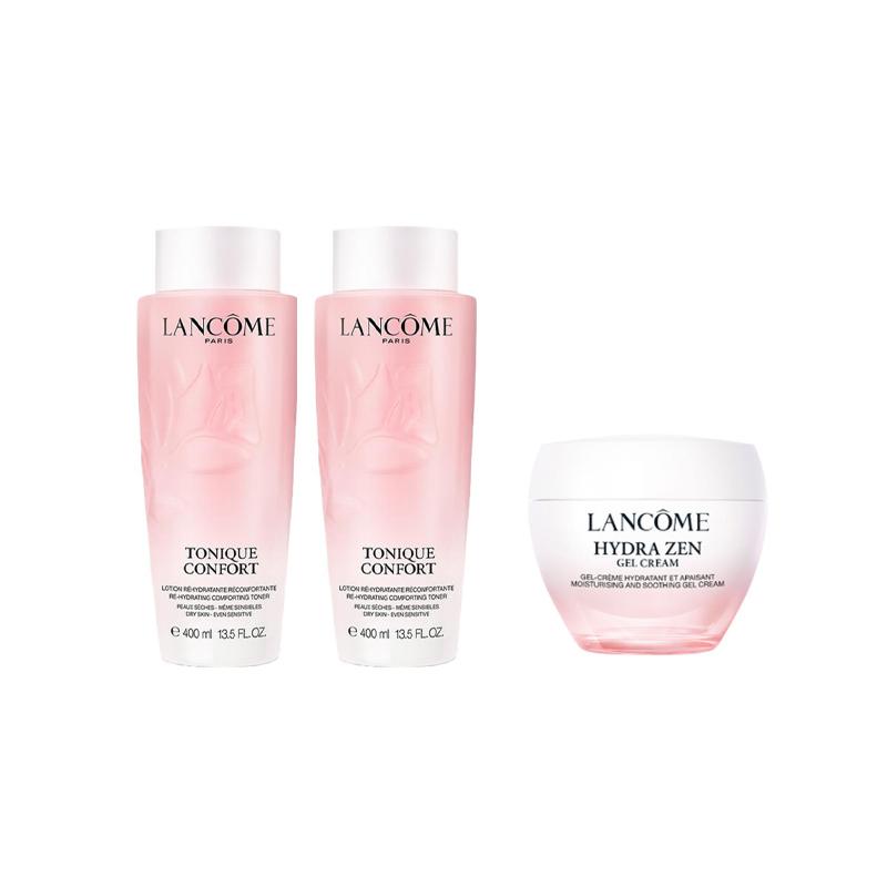 LANCÔME Набор для ухода за кожей Новый Большой Розовый Гуашевый Крем Увлажняющий Тоник Набор из трех предметов: Новая большая пудра-вода 400 мл * 2 + новый крем-пудра-вода 50 мл