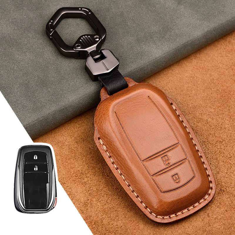 Leather Car Key Case Cover Fob for Toyota Chr C-hr Land Cruiser 200 Avensis Auris Corolla Smart Keychain Shell Accessories Ring