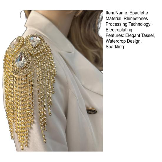Эполет с бахромой и стразами, эполет-капля на плечо, сверкающий эполет с кисточками, аксессуар для костюмированной вечеринки, сценического выступления