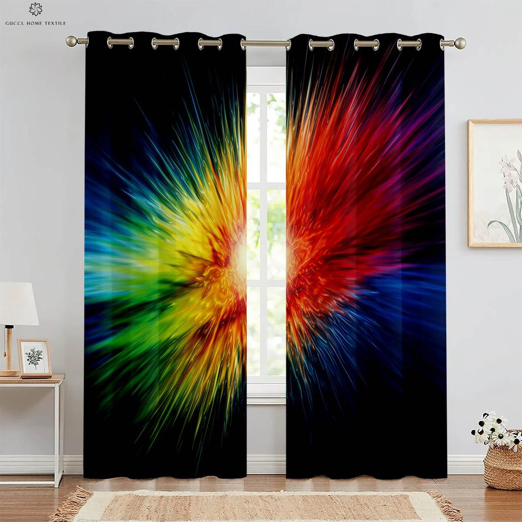 Блестящие цветные шторы с градиентным принтом, 100% полиэстеровое волокно, детская комната, гостиная, кабинет, декоративные, радуга