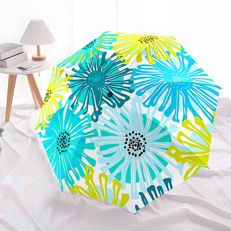 1pc Floral Pattern Automatic Folding Umbrella - Portable Collapsible Design, 8-Rib Iron Frame, Durable Fabric yy251125183
