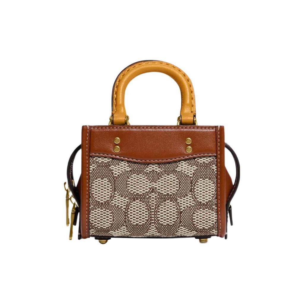 New COACH Rogue Jacquard Fabric With Leather Shoulder Bag Crossbody Bag Handbags Mini Women's Brown CC515-B4TA7