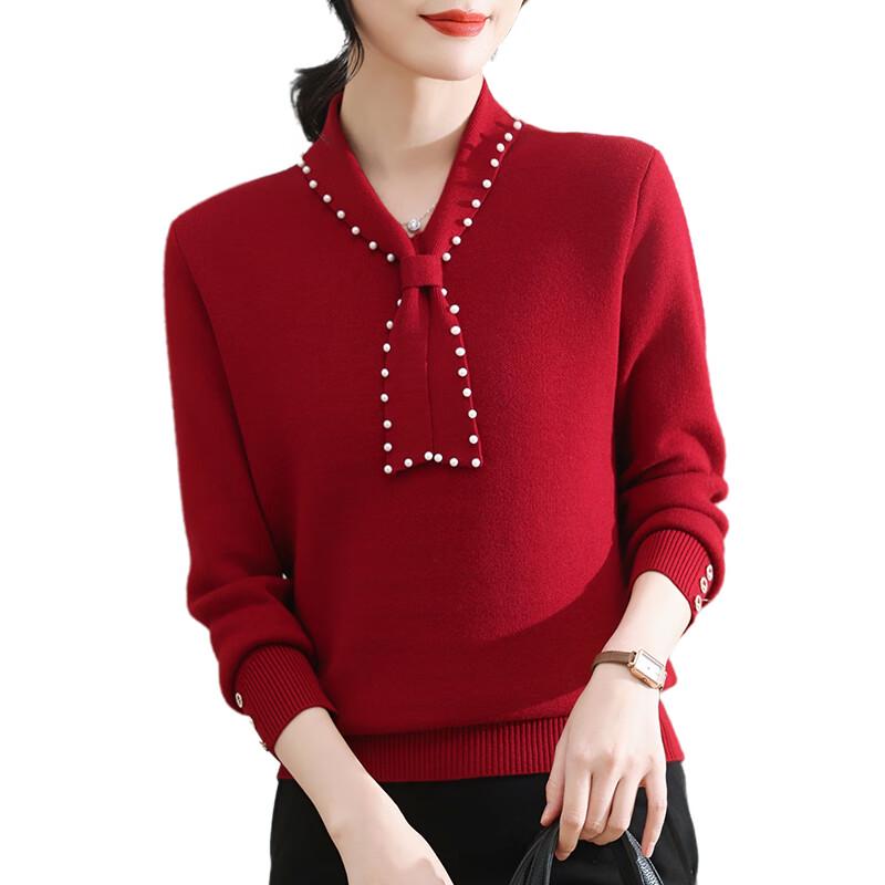 XUEXI Women's Autumn Winter Red Knit Base Layer Sweater