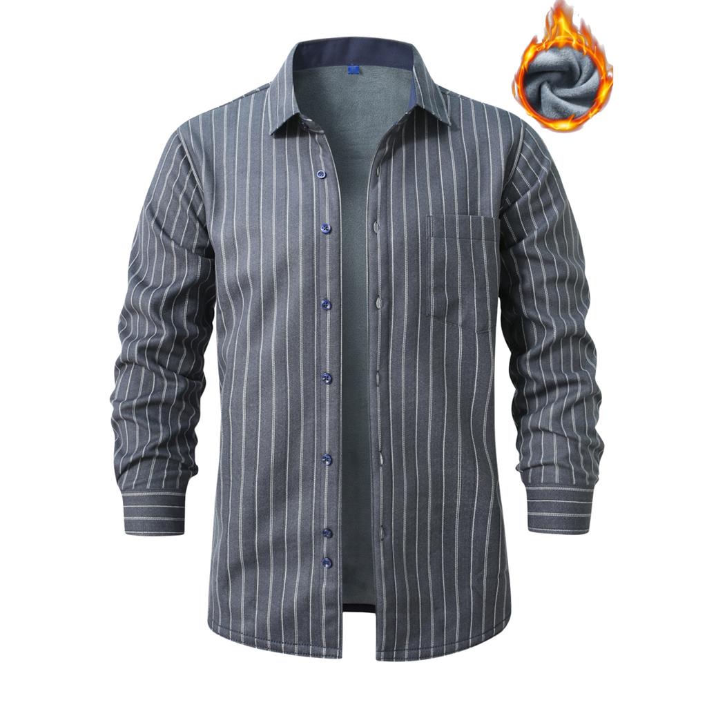 Men's Fleece And Thickened Warm Checked Button Shirt, Men's Fashionable Square Collar Casual Long-sleeved Top