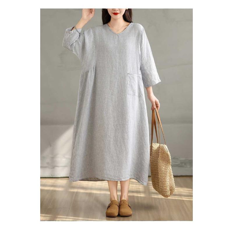 Дышащее мягкое свободное платье из хлопка и льна для поездок на работу, универсальное женское