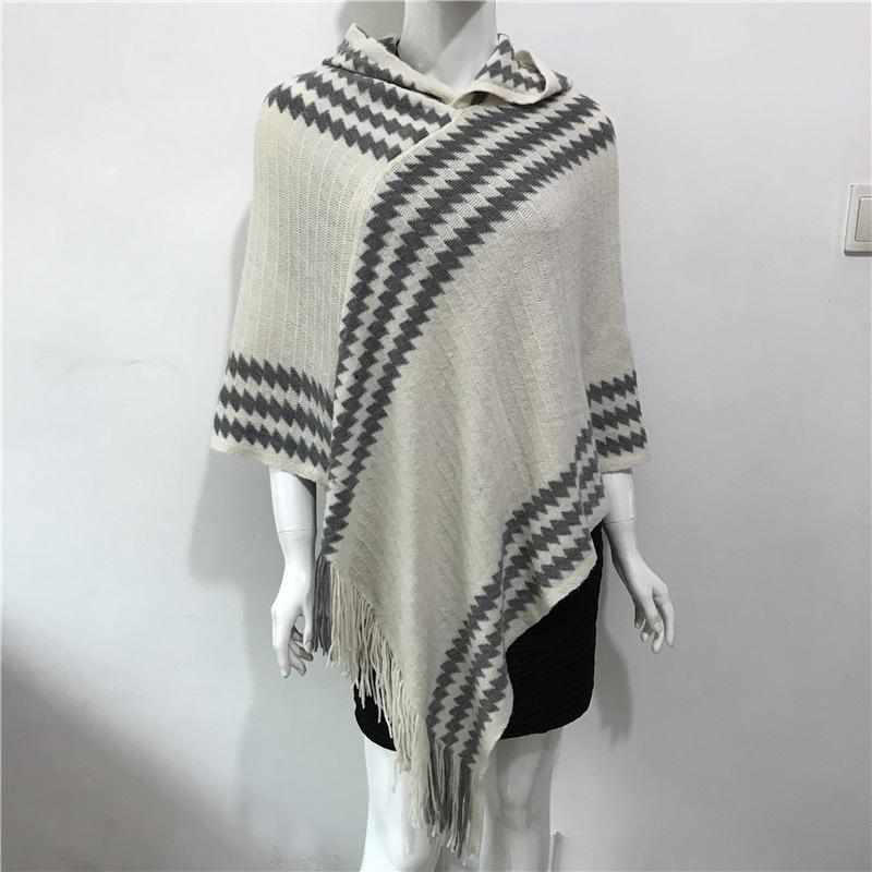 DX~~ осенне-зимний новый вязаный кашемировый плащ из тонкой шерсти, шаль с капюшоном, черно-белая шаль с геометрическим рисунком, соответствующая цвету