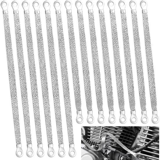 14Pcs Ground Straps, 10/12 Inch Engine Universal Automotive Ground Strap Kit Braided Copper Ground Straps Automotive Ground Strap Wire Ground Strap
