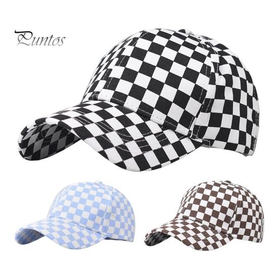 Unisex Baseball Hat Plaid Print Color Matching Long Brim Adjustable Ponytail Hole Anti-UV Sun Protection Outdoor Sport Peaked Cap