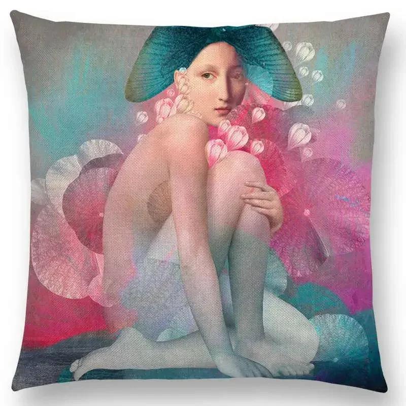 45x45cm Elegant Women Lovely Girl Shakespeare Fantasy Painting Moon Night Swan Dream Tree Cushion Cover Sofa Throw Pillow Cover