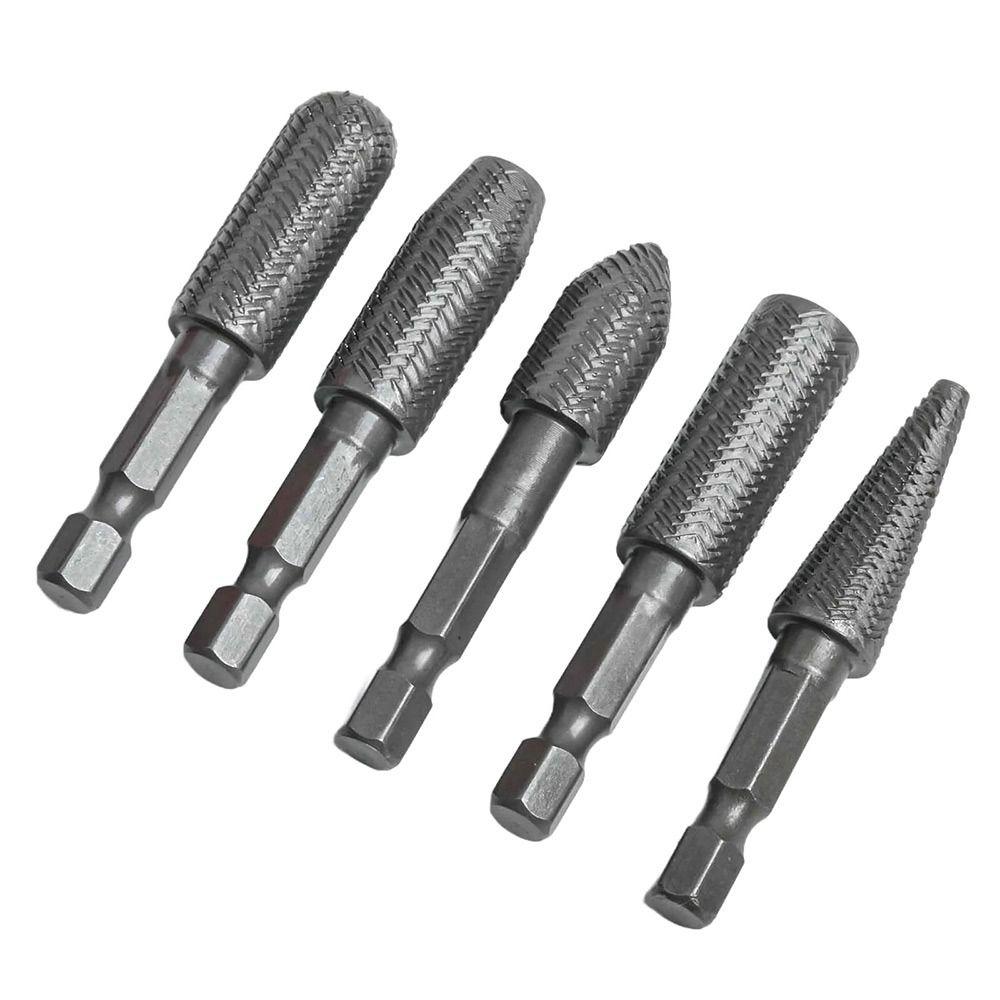 5Pcs/Set 1/4inch Hex Shank Rotary Rasp File Engraving Drill Bits  Carving Sanding Grooving