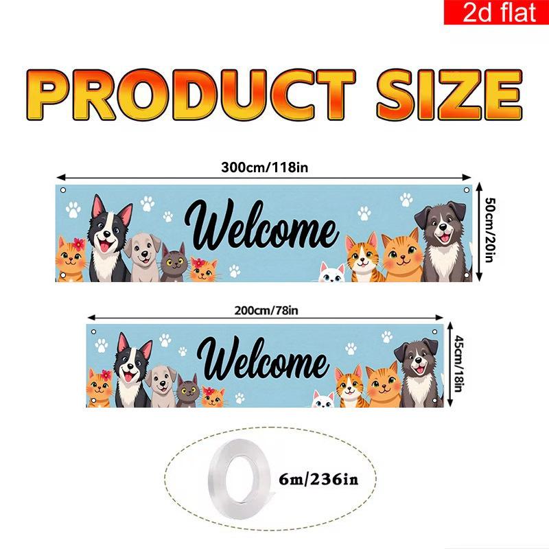 Welcome Pet Cat & Dog Banner, Outdoor Yard Sign for Garden Fence Dog Home