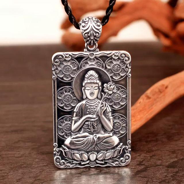 Thousand-handed Avalokitesvara Tathagata Pendant Male Blessing Amulet Trendy 925 Silver Chain Necklace For Men Guardian Buddha