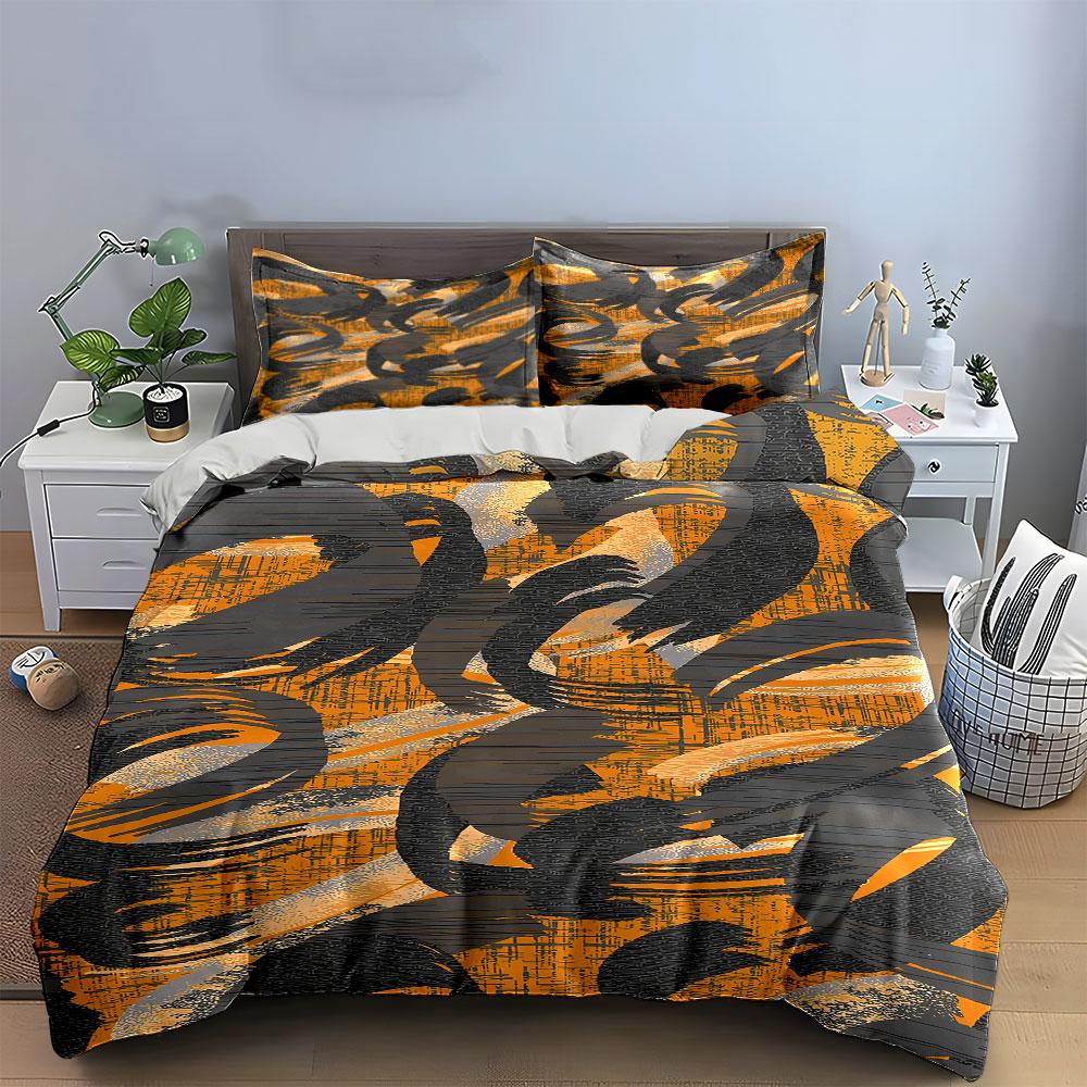 Abstract black, orange swirls. Bedding sets Duvet cover sets Duvet covers Pillowcases(1* Duvet Cover 2* Pillowcases without duvet insert)