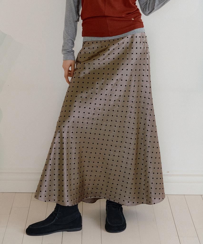 Lucirju Satin Full Length Flare Skirt (Brown)