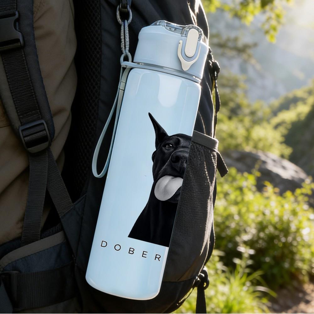 1PC Black Dog German Shepherd 750ml Color Plastic Sports Water Bottle Leakproof Flip Straw Lid Suitable for Sports Office Home Use