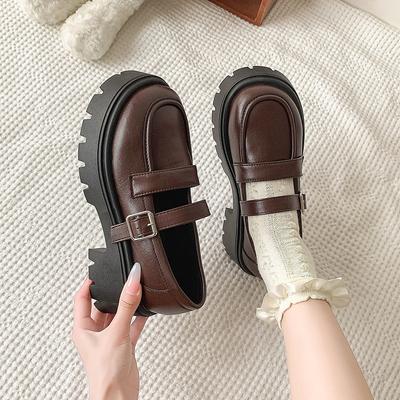 Туфли Мэри Джейн на толстом каблуке и платформе в британском стиле, женские, весна 2024 года, с круглым носком, в студенческом стиле, туфли-муффины на среднем каблуке