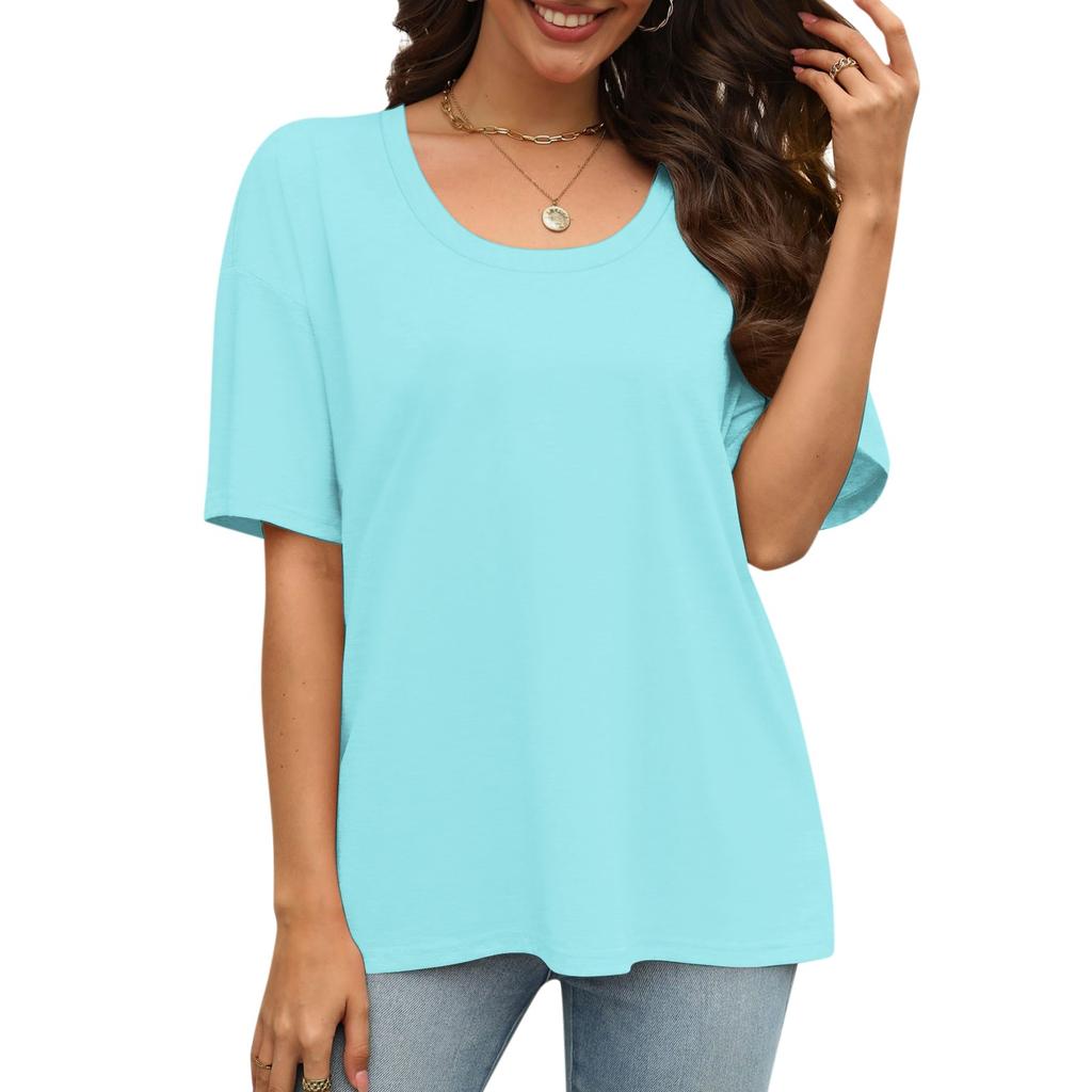 Модные однотонные футболки для женщин, летние топы с короткими рукавами, свободные блузки с круглым вырезом, топы