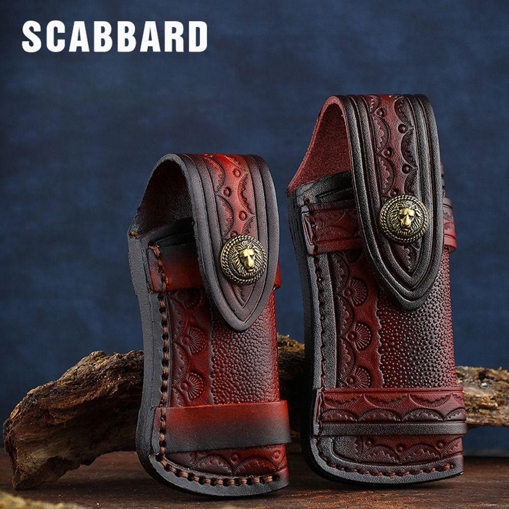 Карманный охотничий кожаный чехол-держатель для кемпинга, складной нож для переноски на открытом воздухе, инструмент с петлей на ремне, чехол для фонарика