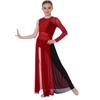 Kids Girls Dance Competition Dress: Color Block Patchwork Side Split Mesh with Shiny Rhinestones & Back Invisible Zipper for Lyrical Performance