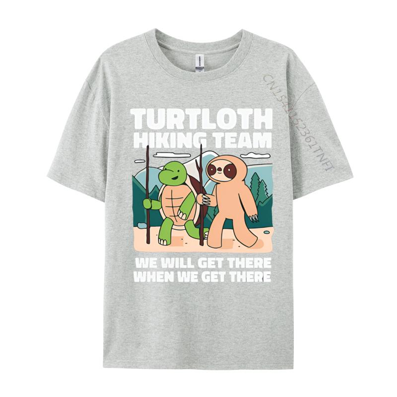 Funny Turtle And Sloth Hiking Camping T Shirt Men Tee Premium Cotton Anime Printed Tshirts Oversize Top Tees