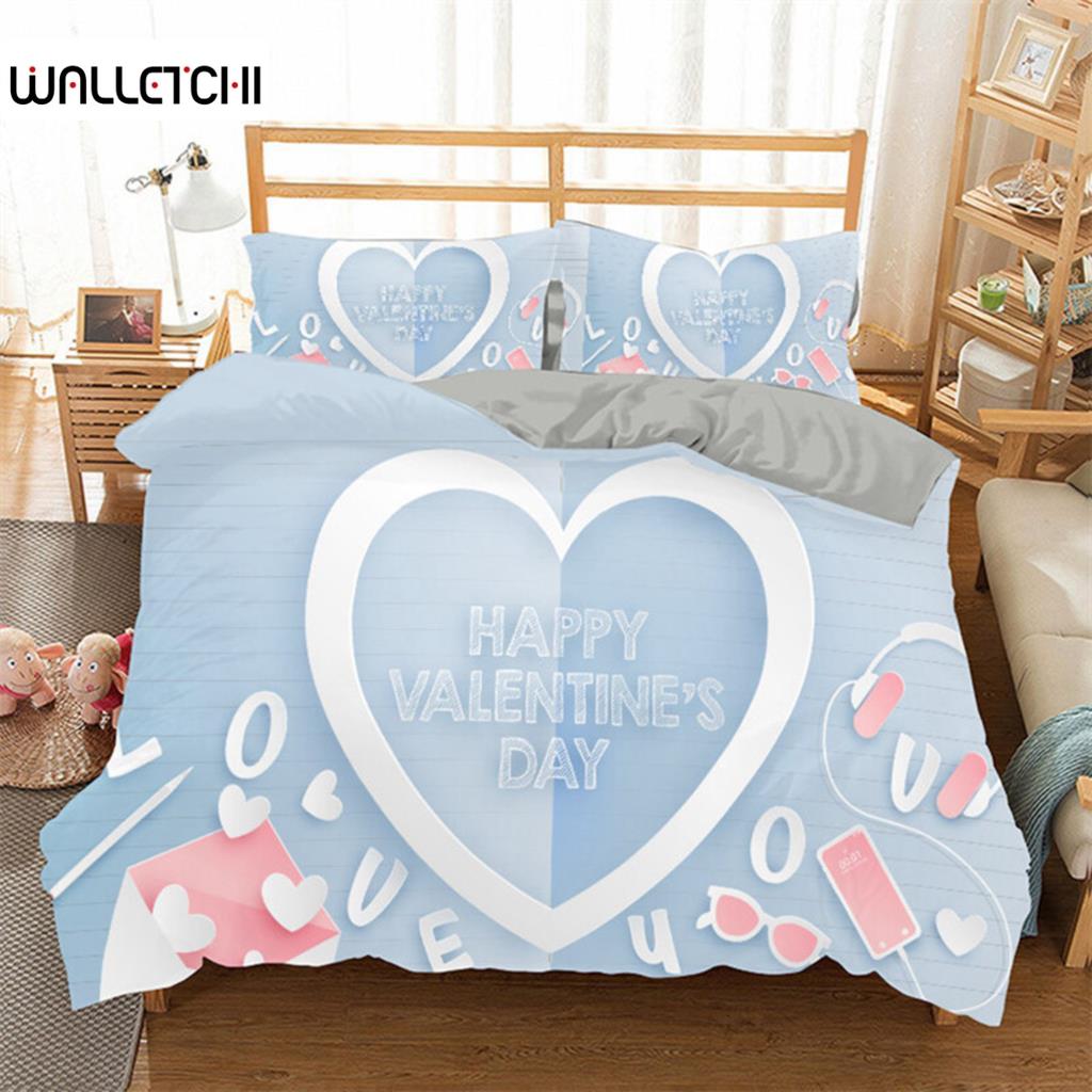 3D Love Heart Duvet Cover Microfiber Romantic Love Affection Theme Bedding Set King Full For Kids Teen Valentines Day Room Decor