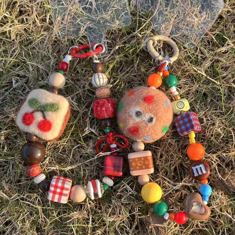Mobile Phone Chain Wool Felt Plush Pendant Girl Toast Bread Pendant Ccd Camera Bag Pendant
