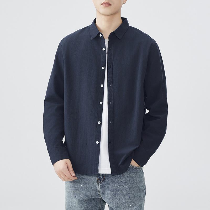 Japanese Retro Spring Simple Solid Color Men's Shirt Pure Cotton Shirt American Workwear