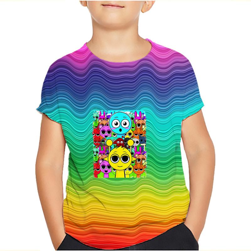 Sprunki Incredibox Детская футболка для девочек Игровые летние топы для малышей Футболки для малышей Детская одежда Футболки с героями мультфильмов Повседневная одежда с коротким рукавом